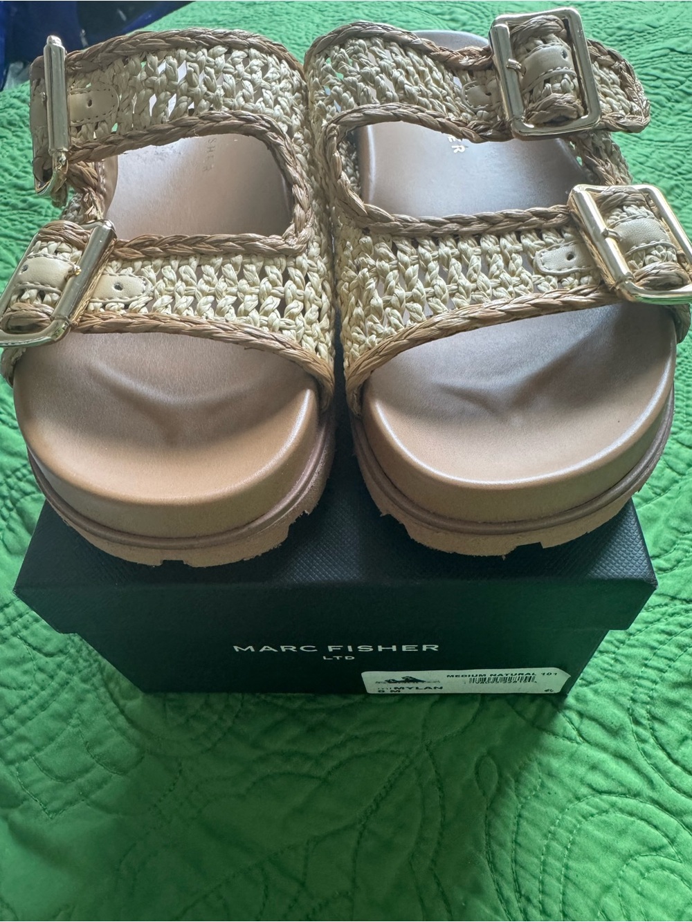 Marc Fisher Braided Tan Platform Buckle Sandals
